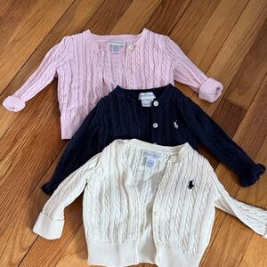 Ralph Lauren Cable Knit Cardigan Trio - Pink, Navy, Cream